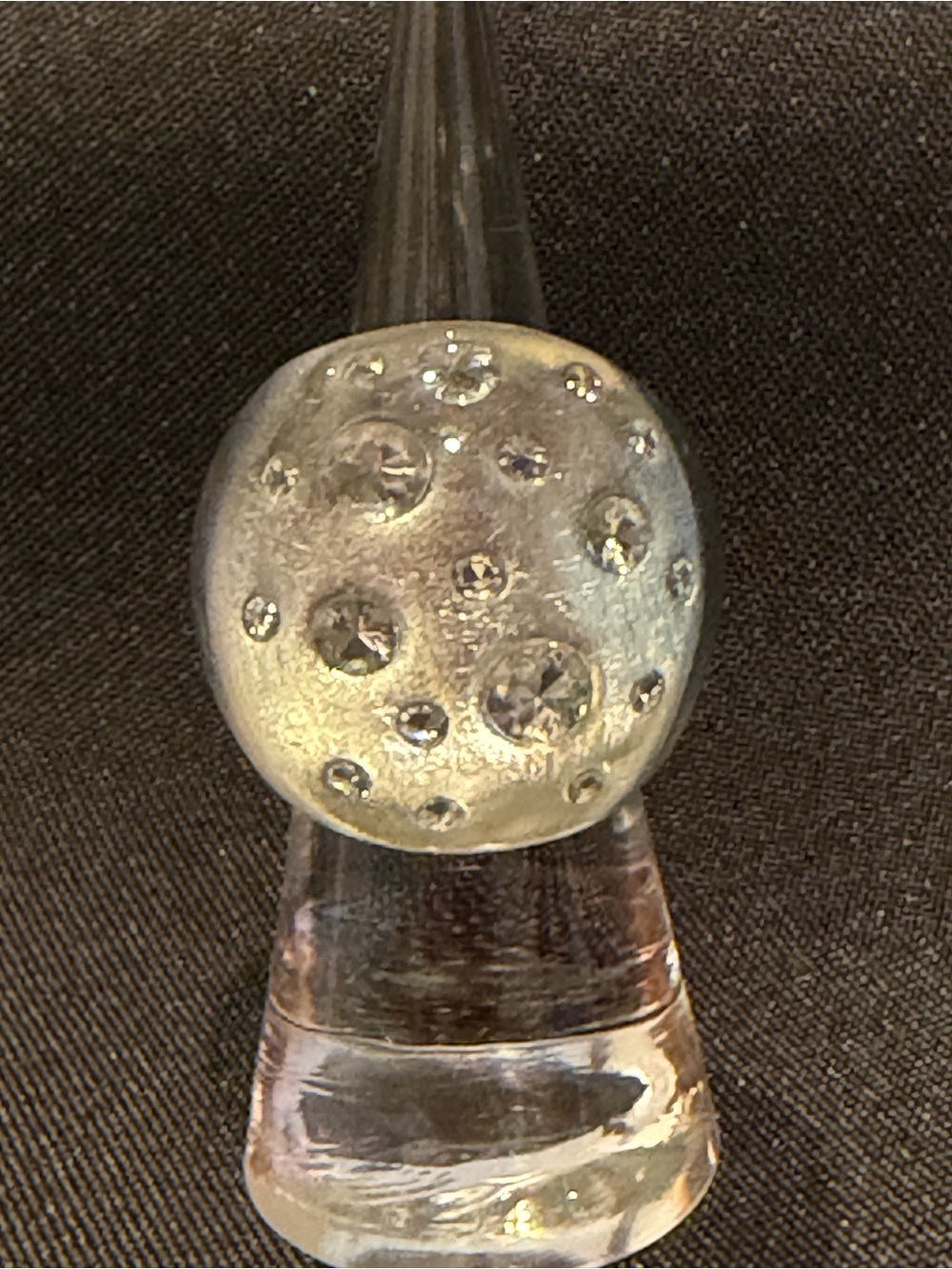 🌕 Moon Orb Resin/Foiled Crystal Dome Ring Clear and Silver with Trendy Bling Sz6